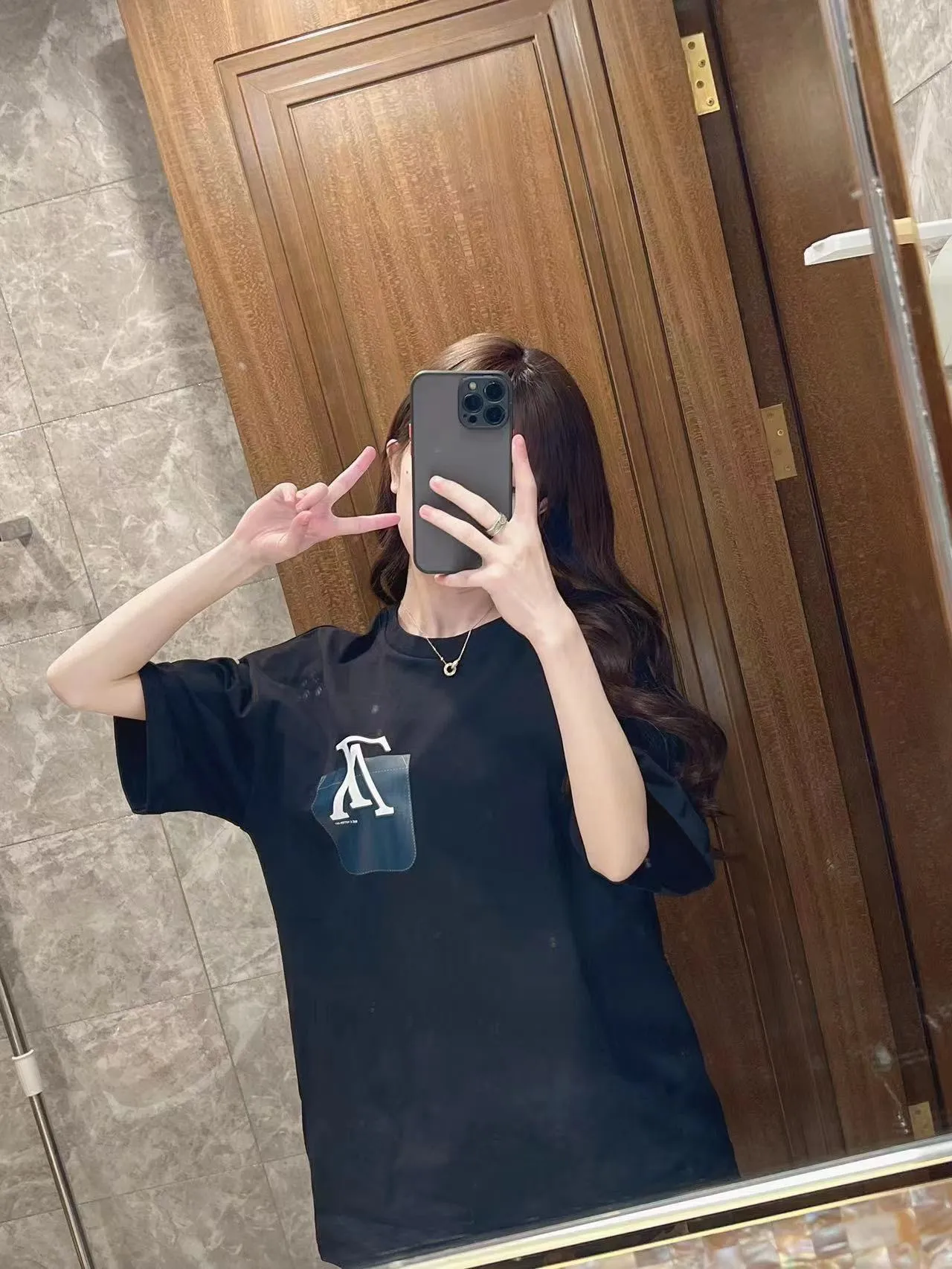 Louis Vuitton/Louis Vuitton 22ss fake pocket letter printed short sleeves